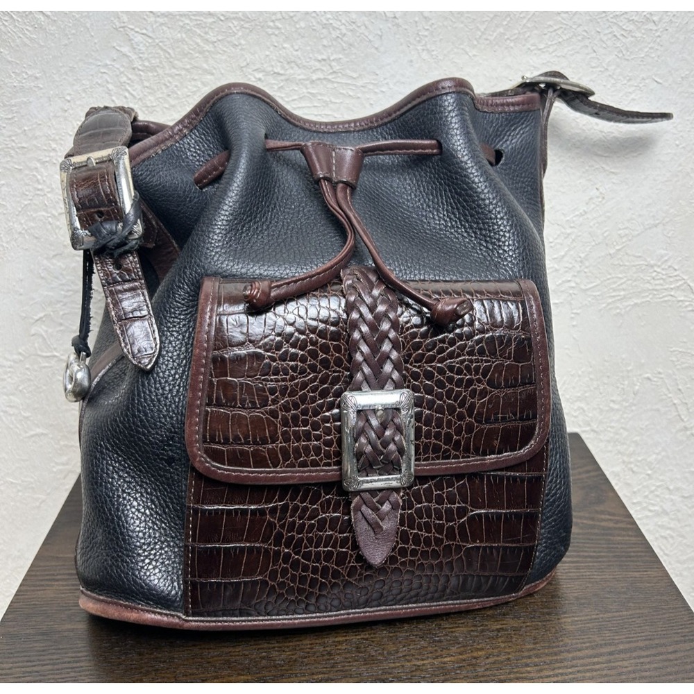 BRIGHTON Brown Leather‎ Drawstring Bucket Shoulder Bag